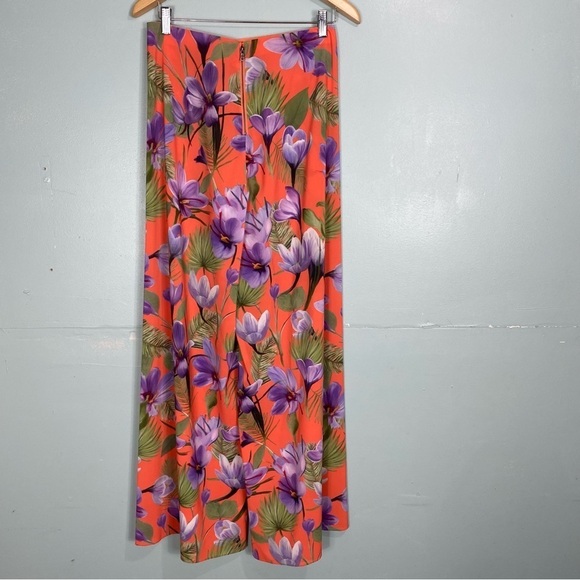Alice & Olivia Athena Floral Pant Orange Purple Tropical Sz 8 Wide Leg High Rise - Picture 4 of 8